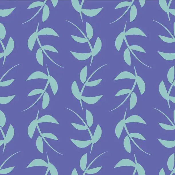 Vector illustration of Vector green mint violet leaves seamless pattern