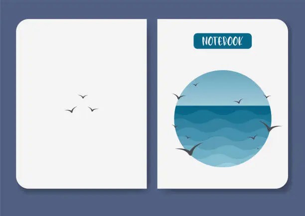 Vector illustration of Blue sea notebook cover template illustration.