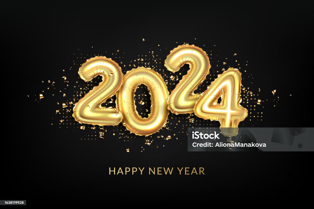 2024 Happy New Year Number Gold Balloons Stock Illustration - Download  Image Now - 2024, Balloon, Computer Graphic - iStock