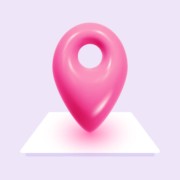 istock Vector illustration of red geo location symbol with shadow and map on light color background. 3d style design of pink geo location sign 1638137234