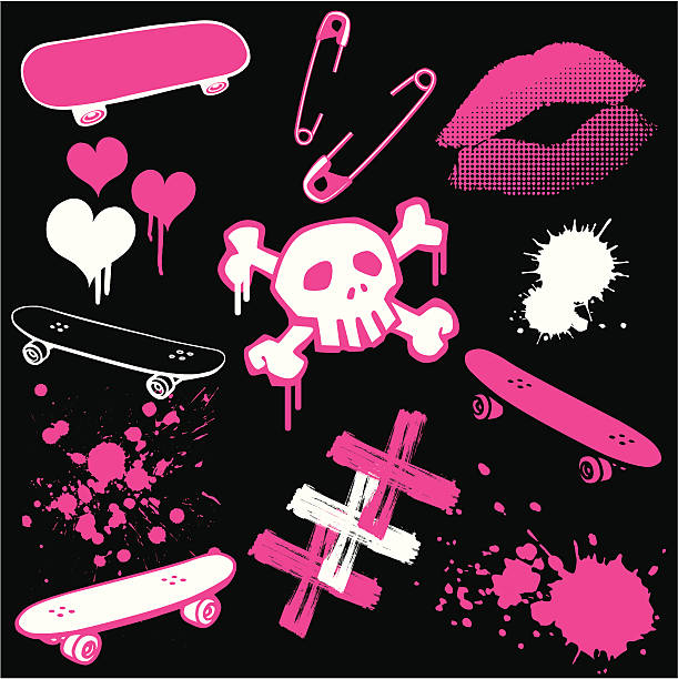 girly punk skater - punker stock-grafiken, -clipart, -cartoons und -symbole