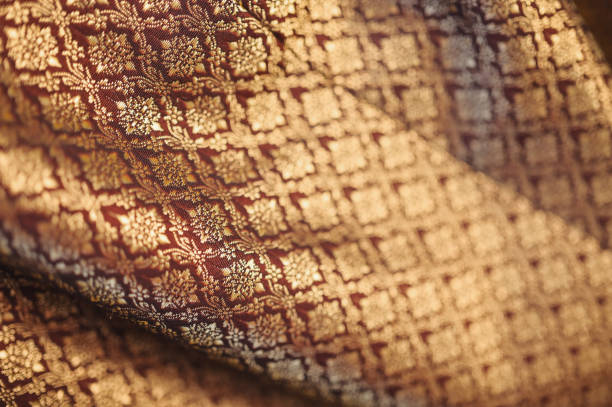 istock Backdrop Thai texture silk traditional background gold tone 1638149306
