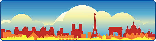 Paris Skyline "An illustration of Paris skyline. This illustration is editable. This illustrations consist of various Paris landmark like Arc de Triomphe, Eiffel Tower, Notre-Dame, Musee du Louvre and other" pont alexandre iii stock illustrations