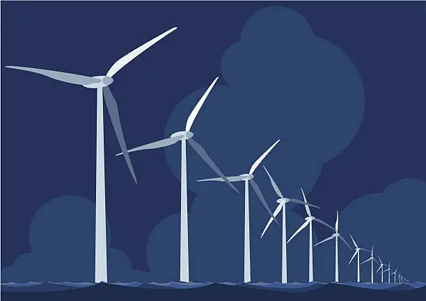 Vector illustration of Wind farm at sea