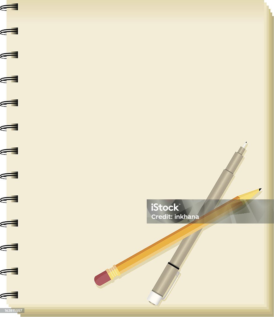 Spirale Sketchbook/Blocco note con penna matita e - arte vettoriale royalty-free di Argentato