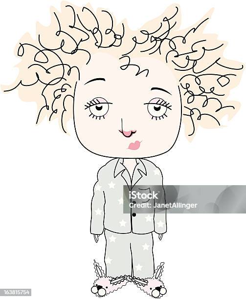 Curly Haired Woman Wearing Pajamas Stock Illustration - Download Image Now - Bedtime, Curly Hair, Illness