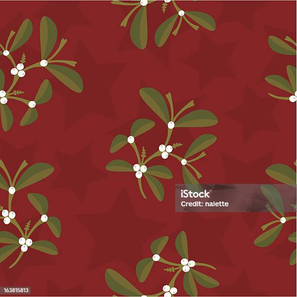 Mistletoe And Stars Seamless Background Pattern Stock Illustration - Download Image Now - Backgrounds, Berry Fruit, Celebration Event