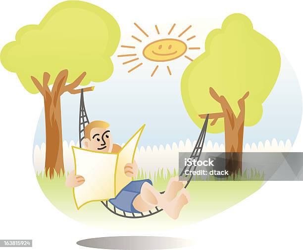 Człowiek W Hamaku Słuchając Słoneczny Dzień - Stockowe grafiki wektorowe i więcej obrazów Czytać - Czytać, Dorosły, Dowcip rysunkowy