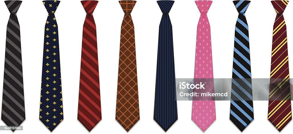 Conjunto de 8 ilustrado cordões de amarrar no pescoço - Vetor de Gravata royalty-free