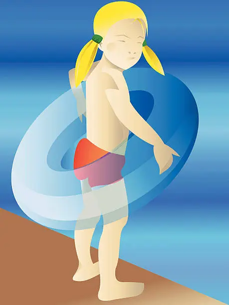 Vector illustration of Girl on Inner Tube