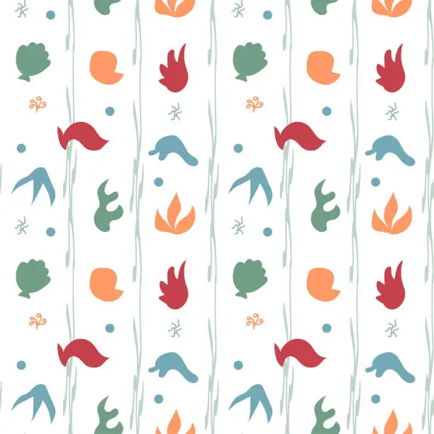 Vector illustration of Seamless pattern with undersea inhabitants and abstract spots. Vector.