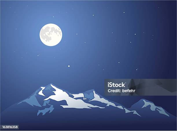 Froid Montagne Avec La Pleine Lune Vecteurs libres de droits et plus d'images vectorielles de Ciel - Ciel, Destination de voyage, Froid