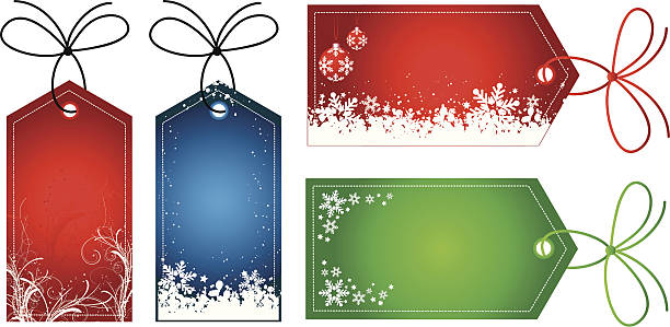 ilustrações de stock, clip art, desenhos animados e ícones de presente de natal etiquetas - christmas backgrounds holiday focus on background