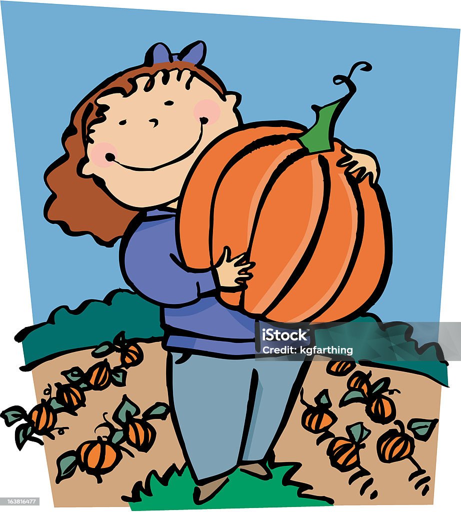 Fille dans le Champ de potirons - clipart vectoriel de Automne libre de droits