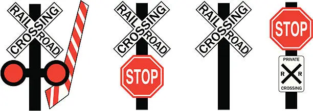 Vector illustration of Railroad Crossing Signs (4 Variations)