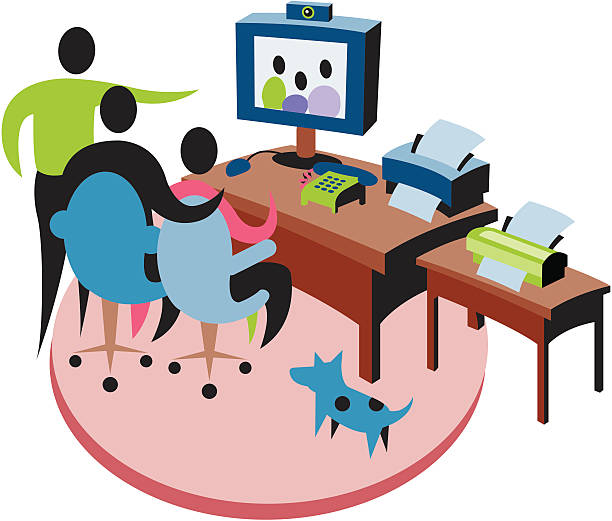 People sitting at a computer vector art illustration