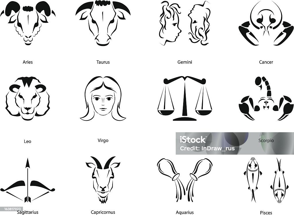 Zodiacal signs Twelve monochrome zodiacal signs. Aquarius - Astrology Sign stock vector