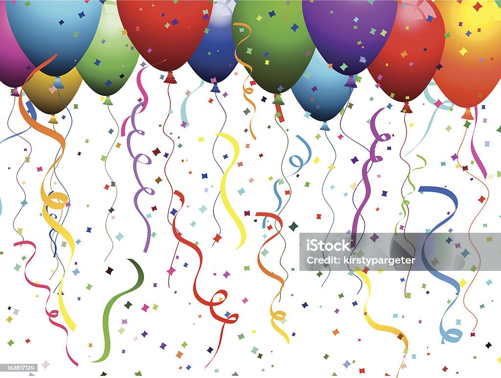 Balloons and confetti Background of balloons, confetti and falling streamers. Confetti stock vector