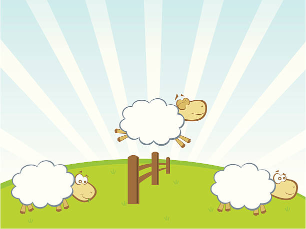 Moutons sautant une clôture - Illustration vectorielle