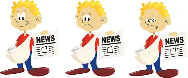 Vector illustration of Emotional Newspaper Boy