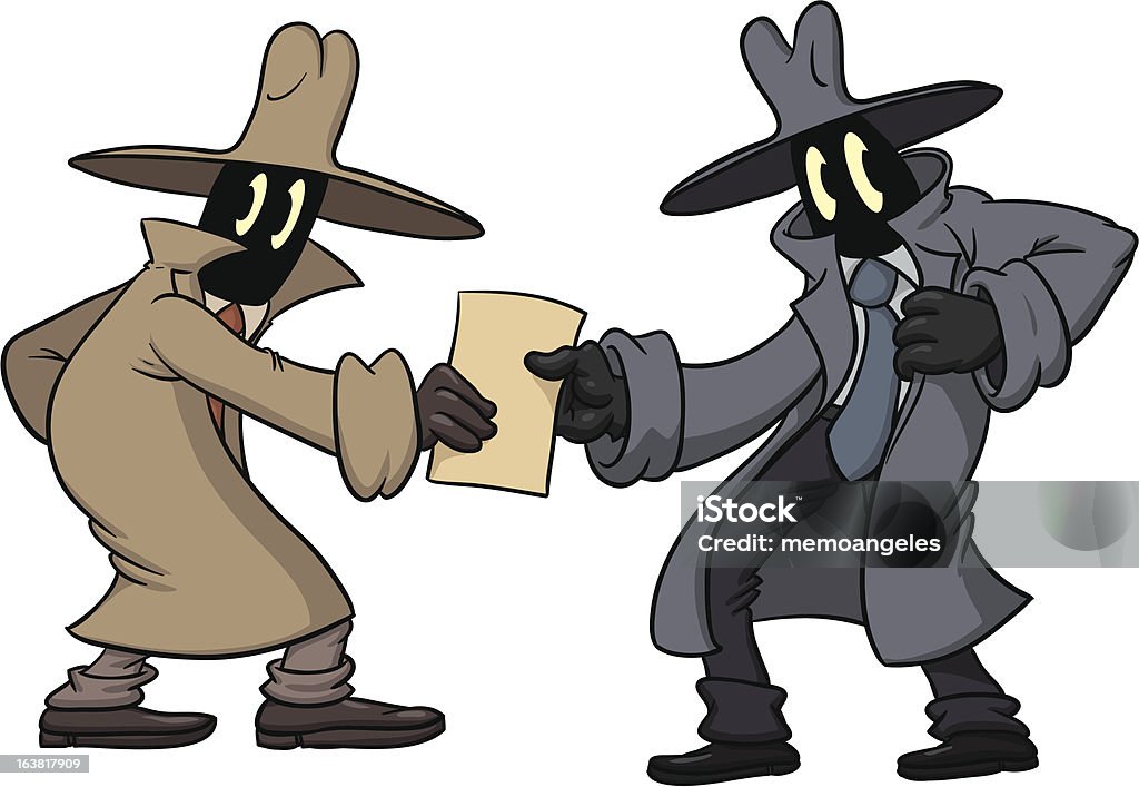 Spies Cartoon spies exchanging information. Cartoon stock vector