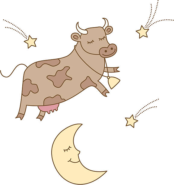 krowa wzrosły na księżycu - cow moon nursery rhyme jumping stock illustrations