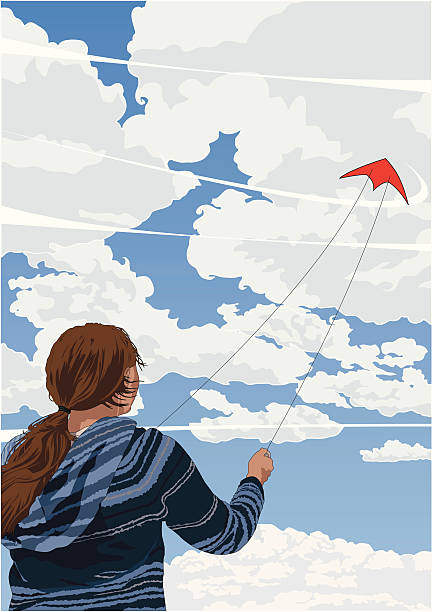 Kite Flying vector art illustration