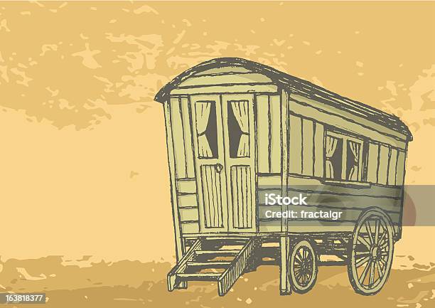 Цыгане Caravan Тачка — стоковая векторная графика и другие изображения на тему Крытая повозка - Крытая повозка, Бежевый, Без людей