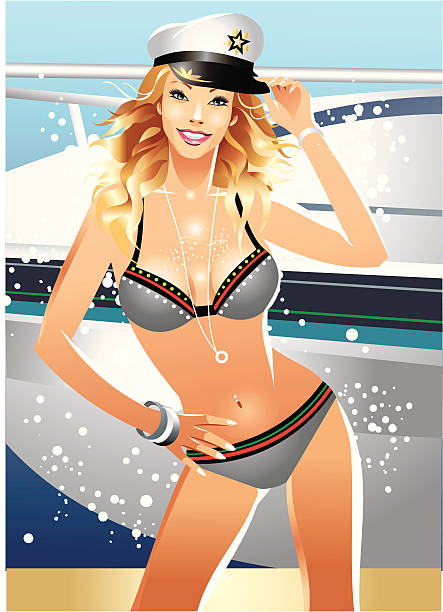 illustrazioni stock, clip art, cartoni animati e icone di tendenza di marinaio ragazza - nautical vessel women human hair yacht