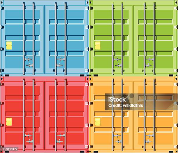 Contenitore Porte In Colori Primari - Immagini vettoriali stock e altre immagini di Affari - Affari, Cardine, Catasta