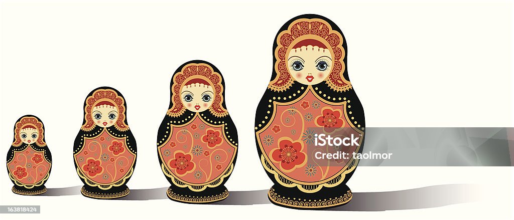 Rosyjski lalki na białym tle - Grafika wektorowa royalty-free (Bez ludzi)
