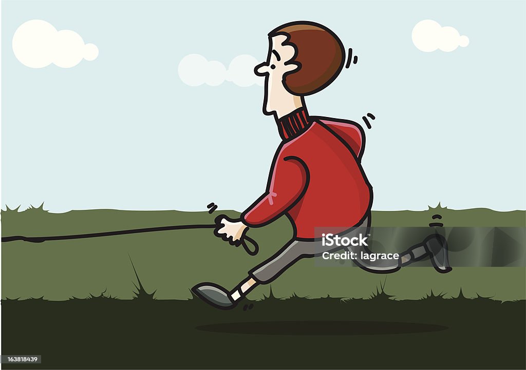 Walking the dog An illustration of a worried man running after his unseen dog. Drawn from scratch in adobe illustrator. Adult stock vector