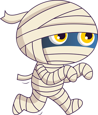 Mummy Cartoon Character Walking With Hands Up. Vector Hand Drawn Illustration Isolated On Transparent Background