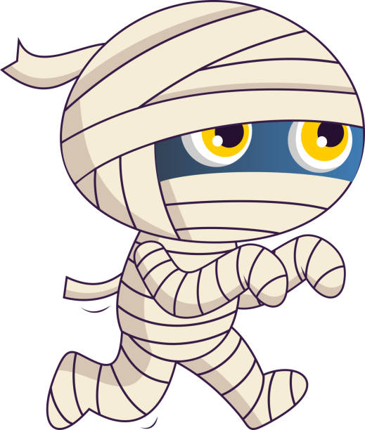 Mummy Cartoon Character Walking With Hands Up vector art illustration