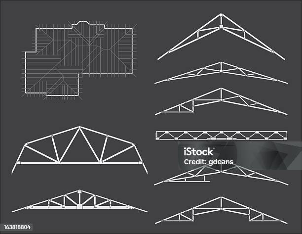Стропильных Ферм Для Жилищного Строительства — стоковая векторная графика и другие изображения на тему Фронтон - Фронтон, План, Архитектура