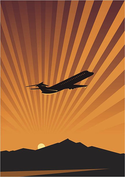 plane flying over the mountains vector art illustration