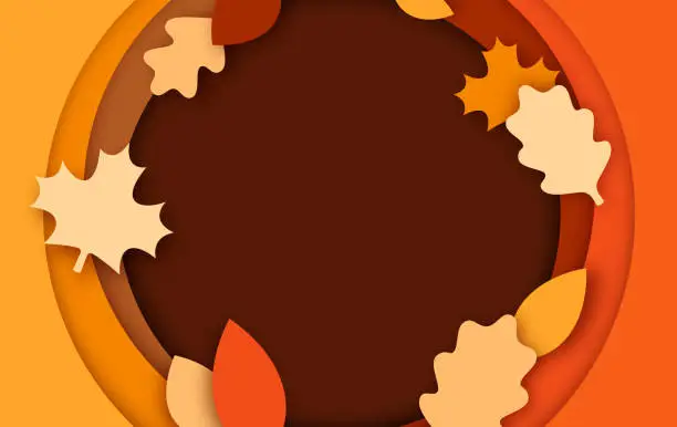 Vector illustration of Autumn Fall Leaf Frame Circle Background with Copy Space