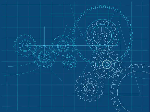 Vector illustration of Cogs and wheels blueprint background