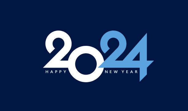 2024년 타이포그래피 로고 디자인 컨셉. 새해 복 많이 받으세요 2024 블루 로고 디자인 - happy new year 2024 stock illustrations