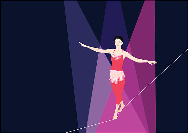 ilustraciones, imágenes clip art, dibujos animados e iconos de stock de funámbulo - tightrope walking circus skill