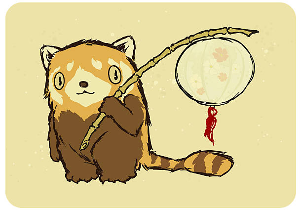 Red Panda With Lantern vector art illustration