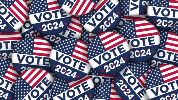 2024 election campaign buttons with the usa flag - vector illustration - cumhuriyet günü stock illustrations