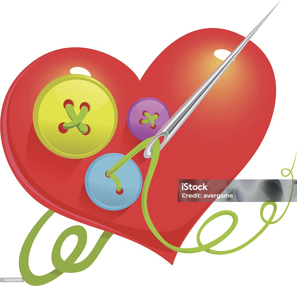 Cœur avec boutons - clipart vectoriel de Aiguille - Mercerie libre de droits
