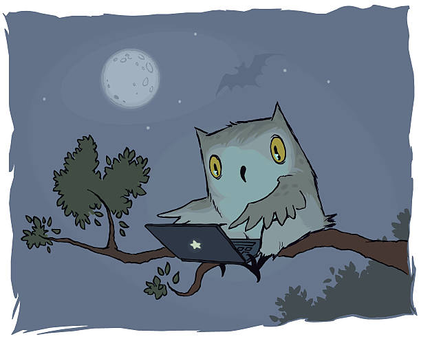 Night Owl Surfing the Net vector art illustration