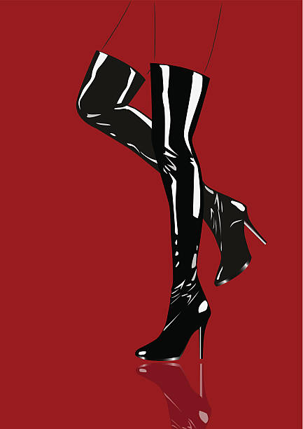 sexy černé boty - latexu kaučuk stock ilustrace