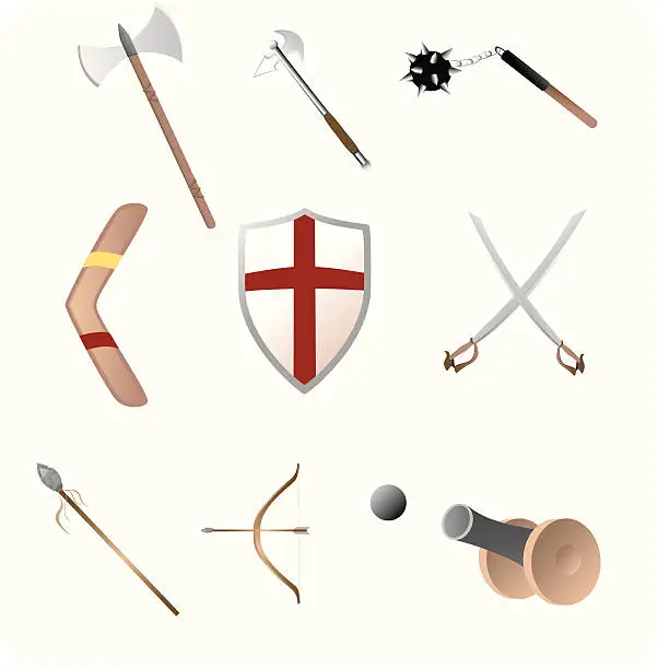 Vector illustration of Medival and primitave weapons