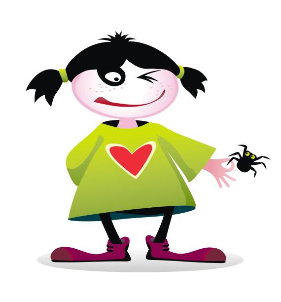 Girl and bug vector art illustration