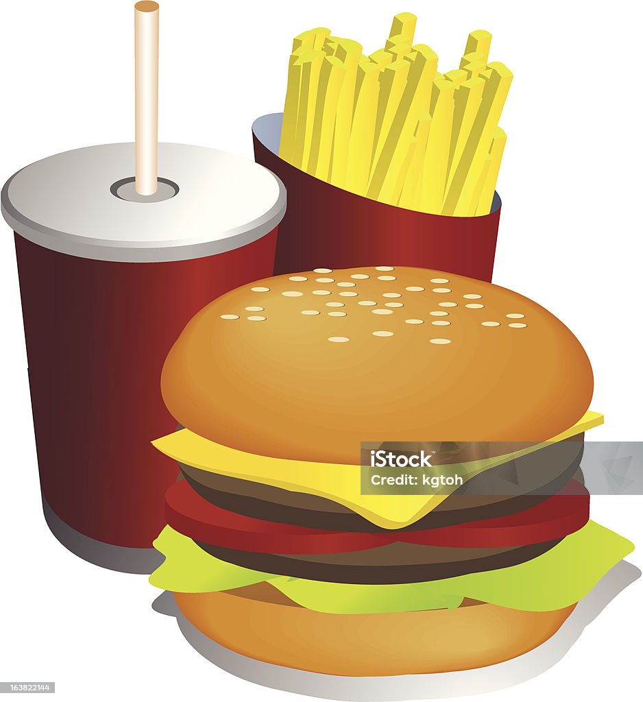 Combo meal illustration Fast food combo meal with hamburger fries and drink Clip Art stock vector
