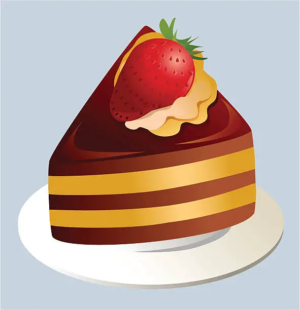 Vector illustration of chocolate_cake_with_cream_strawberry_on_the_plate