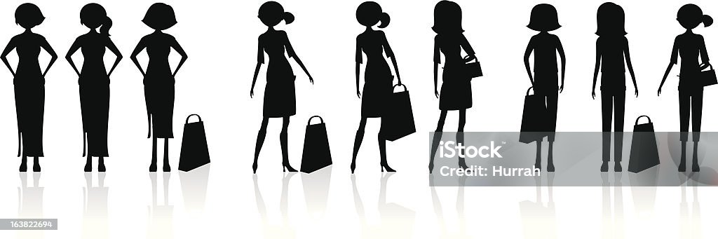 Fashion Shopping_Silhouette Stylish modern women shopping with retail bags Adult stock vector